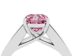 Fancy Pink Cushion Cut Diamond Solitaire Ring Set in White gold with Channel-Set Accent Stones and Prong Setting