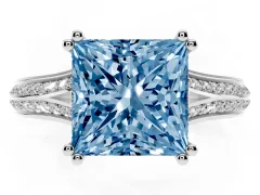 Fancy Blue Princess Cut Diamond Split Shank Pavé Engagement Ring Set in Silver with Prong-Set Center Stone