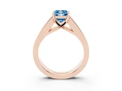 Fancy Blue Cushion Cut Diamond Solitaire Ring Set in Rose gold with Channel-Set Accent Stones and Prong Setting