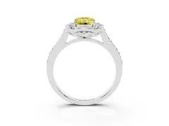 Fancy Yellow Emerald Cut Diamond Halo Ring Set in Silver with Pavé-Lined Shoulders and Prong Setting
