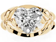 Heart Cut Diamond Leaf-Inspired Engagement Ring Set in Yellow gold with Round Accents