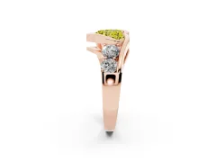 Fancy Yellow Heart Cut Diamond Bezel Bypass Ring Set in Rose gold with Round Accents