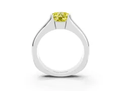 Fancy Yellow Round Cut Diamond Bezel Solitaire Ring Set in White gold with Wide Band