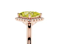 Fancy Yellow Princess Cut Diamond Halo Engagement Ring Set in Rose gold with Pavé Band and Rising Shoulders