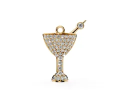 Pavé Round Diamond Martini Glass Pendant Set in Yellow gold with Bezel Prong Olive