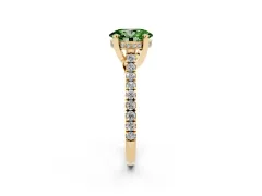 Fancy Green Oval Cut Diamond Solitaire Ring Set in Yellow gold with Brilliant Pavé Band and Prong Setting