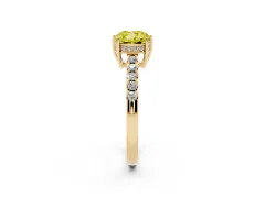Fancy Yellow Cushion Cut Diamond Solitaire Engagement Ring Set in Yellow gold with Pavé Band and Prong Setting