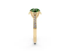 Fancy Green Round Cut Diamond Halo Ring Set in Yellow gold with Channel Set Band and Prong Setting