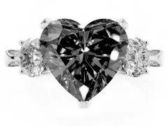 Fancy Black Heart Cut Diamond Three-Stone Ring Set in Silver with Pavé Band and Smaller Side Stones