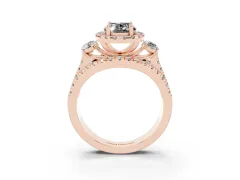 Fancy Black Oval Cut Diamond Halo Split Shank Ring Set in Rose gold with Round Accent Stones and Prong Setting