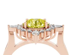 Fancy Yellow Round Cut Diamond Cluster Halo Ring Set in Rose gold with Marquise and Round Accents