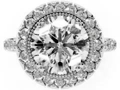 Round Cut Diamond Halo Ring Set in White gold with Pavé Shank and Prong Setting