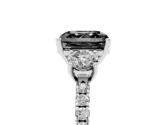 Fancy Black Asscher Cut Diamond Three-Stone Ring Set in Platinum with Pavé Band and Graduated Sides
