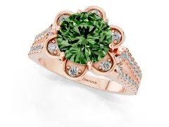 Fancy Green Round Cut Diamond Floral Halo Split Shank Engagement Ring Set in Rose gold with Pavé Shank