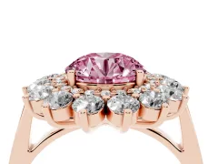 Fancy Pink Round Cut Diamond Floral Double Halo Ring Set in Rose gold with Round Petals