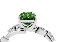 Fancy Green Radiant Cut Diamond Solitaire Ring Set in Silver with Twisted Marquise Accent Band