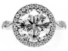 Round Cut Diamond Halo Twist Band Solitaire Ring Set in Silver with Prong Setting