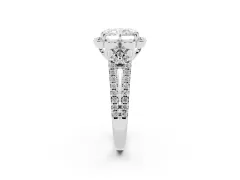 Radiant Cut Diamond Floral Halo Split Shank Engagement Ring Set in Platinum with Pavé Shank