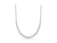 Round Diamond Tennis Necklace Set in Silver with Prong Setting and Bead Chain