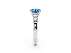 Fancy Blue Round Cut Diamond Five-Stone Prong Set Engagement Ring Set in Platinum with Channel Band