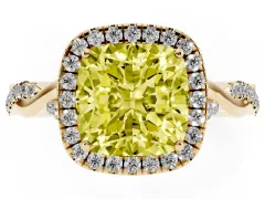 Fancy Yellow Cushion Cut Diamond Halo Twist Band Solitaire Ring Set in Yellow gold with Prong Setting