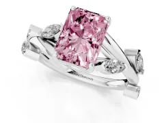 Fancy Pink Radiant Cut Diamond Solitaire Ring Set in Platinum with Twisted Marquise Accent Band
