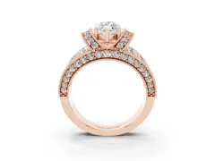 Marquise Cut Diamond Milgrain Halo Pavé Engagement Ring Set in Rose gold with Prong Setting