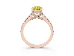 Fancy Yellow Radiant Cut Diamond Solitaire Ring Set in Rose gold with Brilliant Pavé Band and Prong Setting