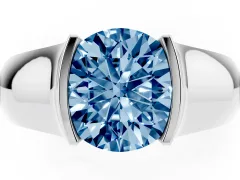 Fancy Blue Round Cut Diamond Bezel Solitaire Ring Set in White gold with Wide Band