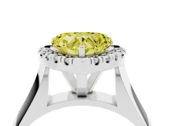 Fancy Yellow Heart Cut Diamond Halo Solitaire Engagement Ring Set in Silver with Square Band and Prong Setting