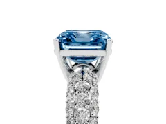 Fancy Blue Asscher Cut Diamond Pavé Band Solitaire Ring Set in Platinum with Close-Set Accent Stones and Prong Setting