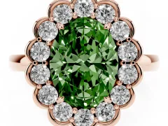 Fancy Green Oval Cut Diamond Halo Cluster Engagement Ring Set in Rose gold with Solitaire Band and Prong Setting