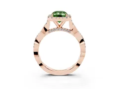 Fancy Green Emerald Cut Diamond Halo Twist Band Solitaire Ring Set in Rose gold with Prong Setting