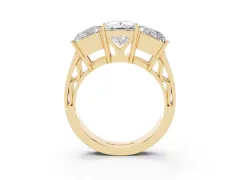 Princess Cut Diamond Three-Stone Ring Set in Yellow gold with Textured Band