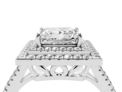Princess Cut Diamond Double Halo Ring Set in Platinum with Pavé Band