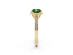 Fancy Green Cushion Cut Diamond Halo Ring Set in Yellow gold with Channel Set Band and Prong Setting