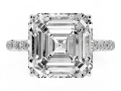 Asscher Cut Diamond Solitaire Engagement Ring Set in Platinum with Round Pavé Band and Prong Setting