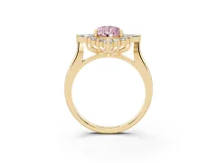 Fancy Pink Pear Cut Diamond Cluster Halo Ring Set in Yellow gold with Marquise and Round Accents