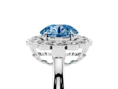 Fancy Blue Round Cut Diamond Halo Cluster Engagement Ring Set in Platinum with Solitaire Band and Prong Setting