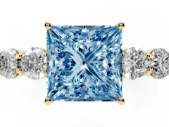 Fancy Blue Princess Cut Diamond Five-Stone Prong Set Band Ring Set in Yellow gold with Polished Band