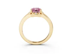 Fancy Pink Radiant Cut Diamond Round Cluster Halo Ring Set in Yellow gold with Solitaire Band and Prong Setting