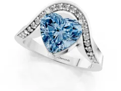Fancy Blue Heart Cut Diamond Solitaire Engagement Ring Set in Silver with Pavé Shoulders