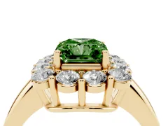 Fancy Green Radiant Cut Diamond Halo Cluster Engagement Ring Set in Yellow gold with Polished Band and Prong Setting