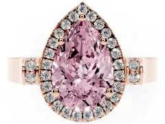 Fancy Pink Pear Cut Diamond Halo Ring Set in Rose gold with Pavé-Lined Split Shank Band