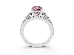 Fancy Pink Princess Cut Diamond Pavé Engagement Ring Set in White gold with Prong Setting