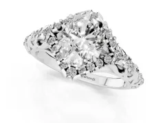 Oval Cut Diamond Solitaire Ring Set in White gold with Hidden Halo and Pavé Band