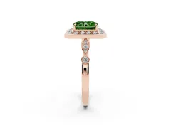 Fancy Green Radiant Cut Diamond Halo Engagement Ring Set in Rose gold with Twisted Band and Prong Setting