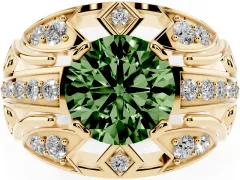 Fancy Green Round Cut Diamond Art Deco Ring Set in Yellow gold with Pavé Split Shank