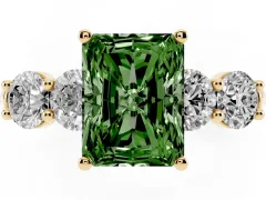 Fancy Green Radiant Cut Diamond Five-Stone Prong Set Ring Set in Yellow gold with Classic Band