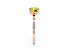 Fancy Yellow Princess Cut Diamond Solitaire Engagement Ring Set in Rose gold with Round Pavé Band and Prong Setting